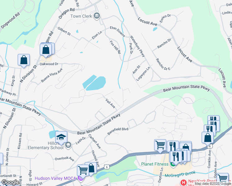 map of restaurants, bars, coffee shops, grocery stores, and more near 129 Vail Avenue in Peekskill