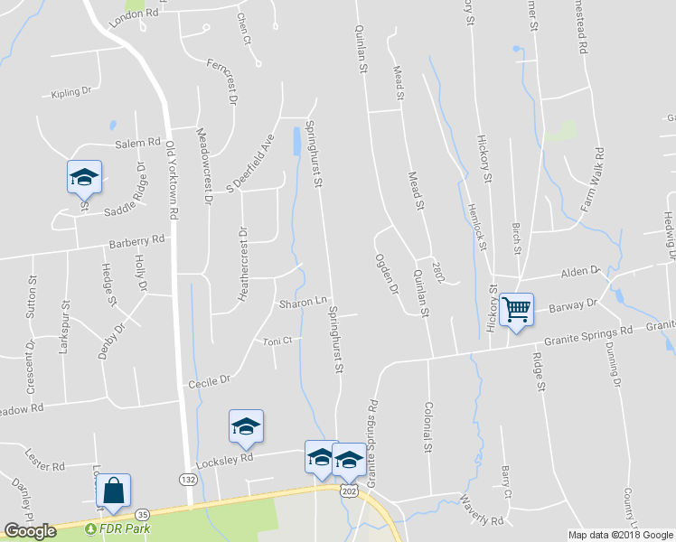 map of restaurants, bars, coffee shops, grocery stores, and more near 2810 Springhurst Street in Yorktown Heights