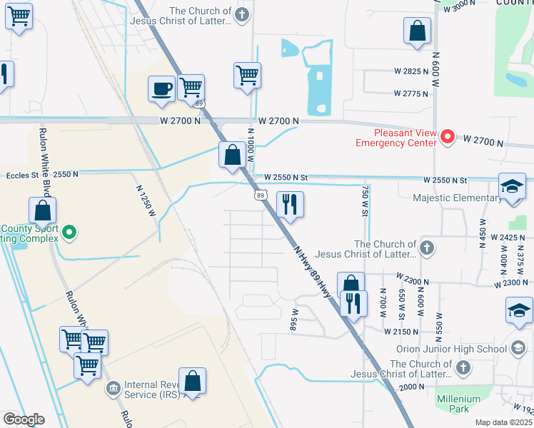 map of restaurants, bars, coffee shops, grocery stores, and more near 99 First Street in Pleasant View