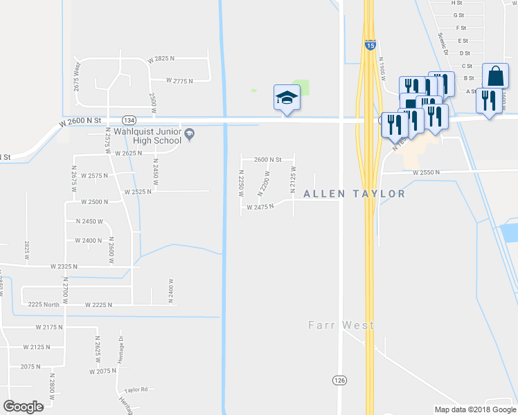 map of restaurants, bars, coffee shops, grocery stores, and more near 2198 West 2475 North in Farr West