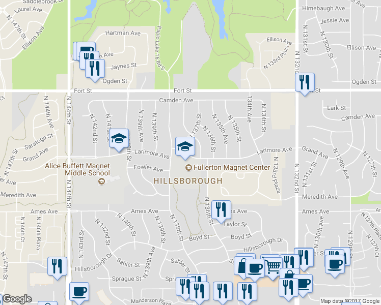 map of restaurants, bars, coffee shops, grocery stores, and more near 13668 Larimore Avenue in Omaha