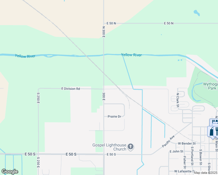 map of restaurants, bars, coffee shops, grocery stores, and more near 300 East Division Road in Knox