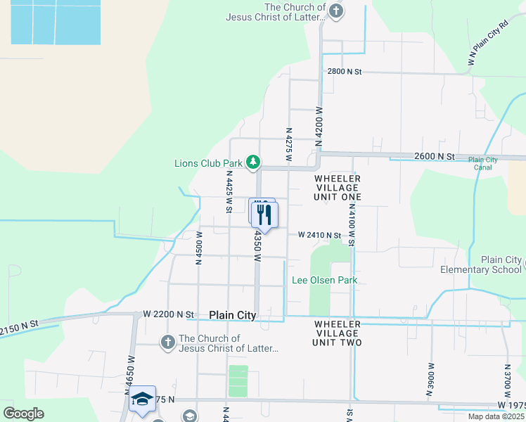map of restaurants, bars, coffee shops, grocery stores, and more near 2468 North 4350 West in Plain City