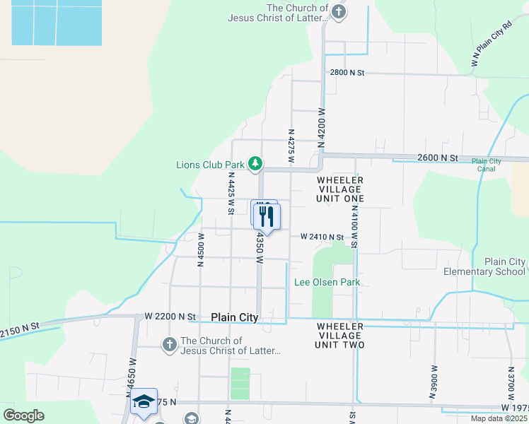 map of restaurants, bars, coffee shops, grocery stores, and more near 2468 North 4350 West in Plain City