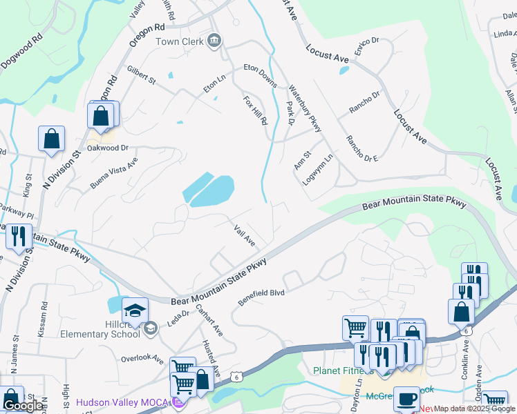 map of restaurants, bars, coffee shops, grocery stores, and more near 129 Vail Avenue in Peekskill