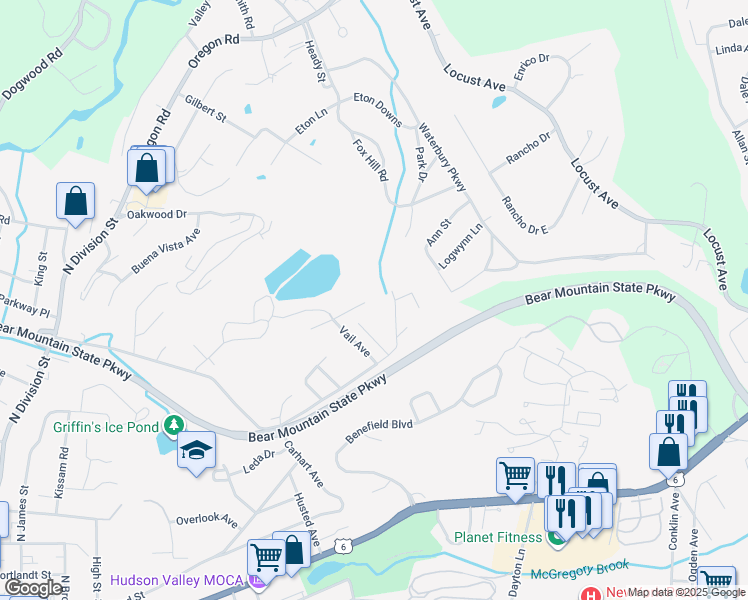 map of restaurants, bars, coffee shops, grocery stores, and more near 129 Vail Avenue in Peekskill
