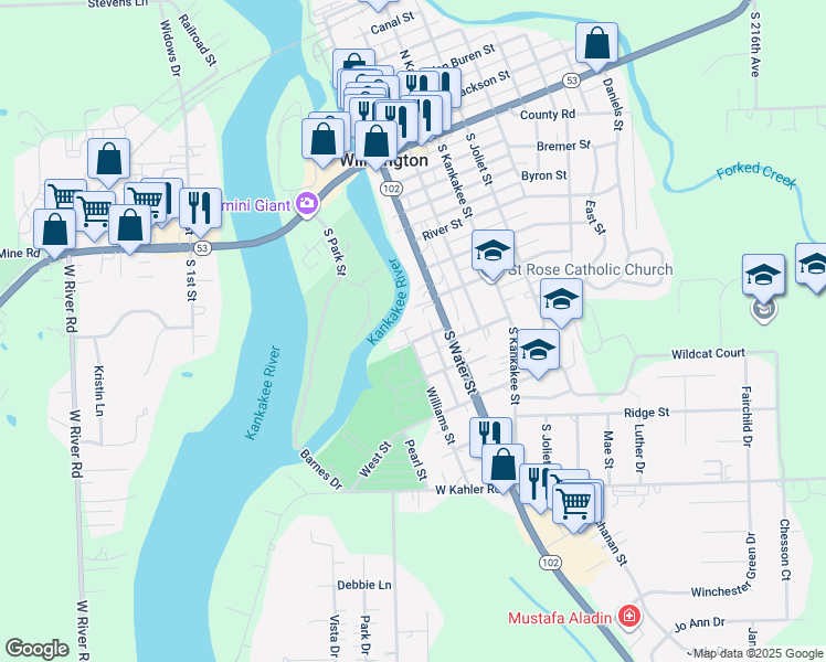 map of restaurants, bars, coffee shops, grocery stores, and more near 220 Elizabeth Street in Wilmington