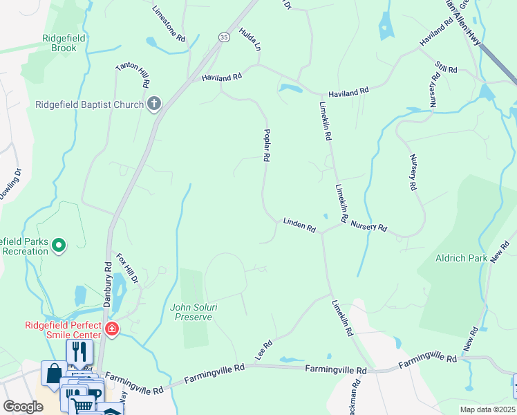 map of restaurants, bars, coffee shops, grocery stores, and more near 13 Poplar Road in Ridgefield
