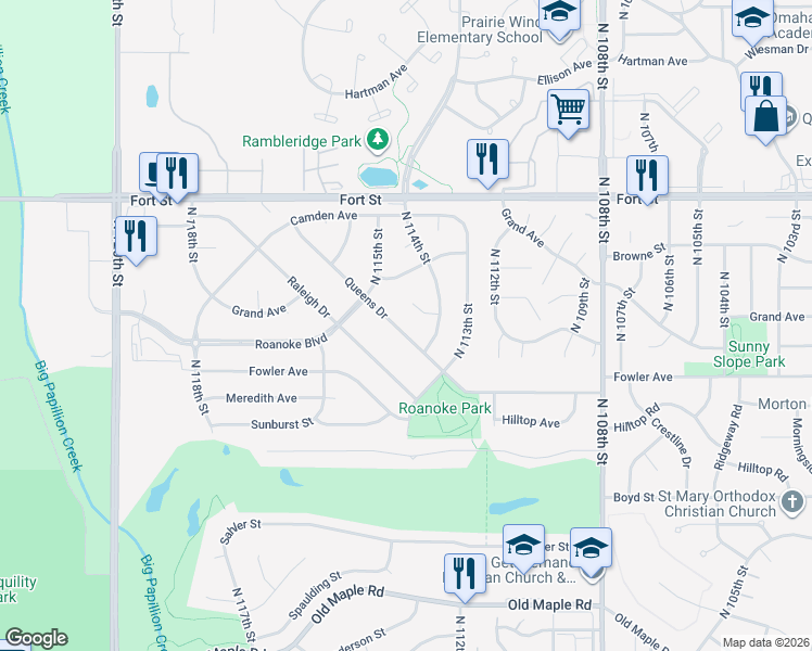 map of restaurants, bars, coffee shops, grocery stores, and more near 4814 North 114th Street in Omaha