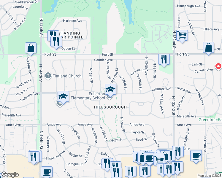 map of restaurants, bars, coffee shops, grocery stores, and more near 13668 Larimore Avenue in Omaha
