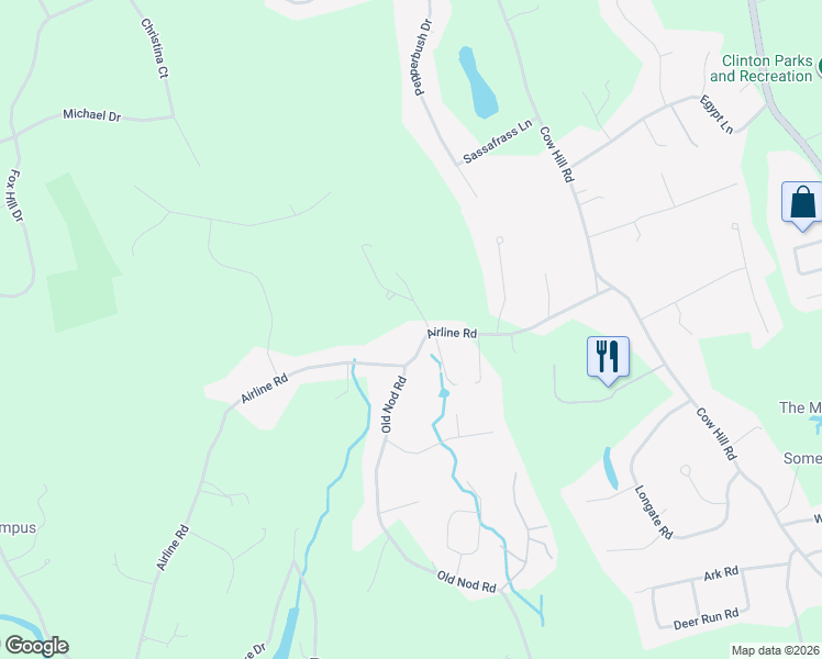 map of restaurants, bars, coffee shops, grocery stores, and more near 163 Airline Road in Clinton
