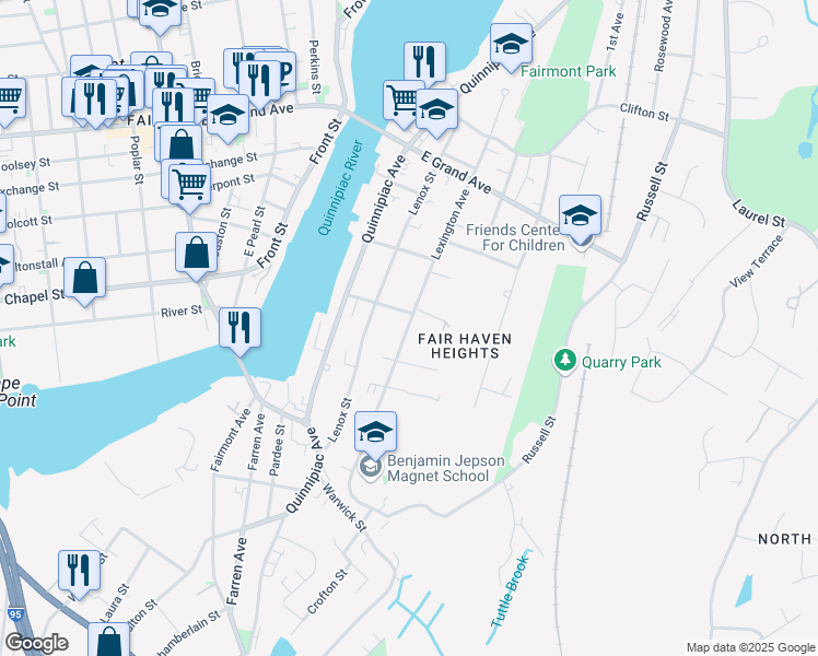 map of restaurants, bars, coffee shops, grocery stores, and more near 187 Lexington Avenue in New Haven