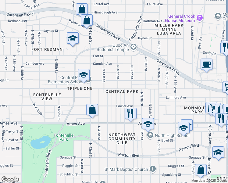 map of restaurants, bars, coffee shops, grocery stores, and more near 4735 North 40th Avenue in Omaha