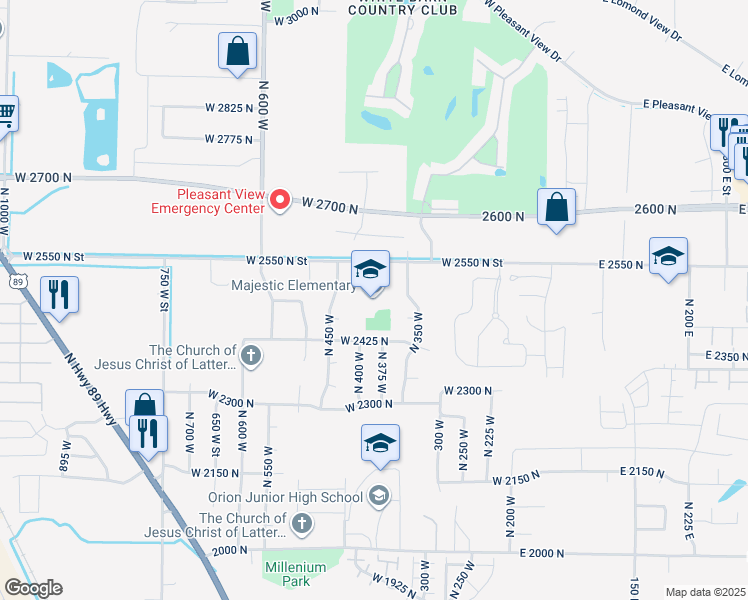 map of restaurants, bars, coffee shops, grocery stores, and more near 425 West 2550 North Street in Ogden