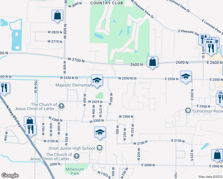map of restaurants, bars, coffee shops, grocery stores, and more near 356 West 2450 North in Harrisville