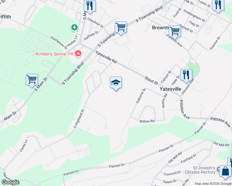 map of restaurants, bars, coffee shops, grocery stores, and more near 5 Stout Street in Yatesville