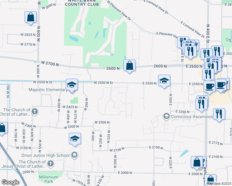 map of restaurants, bars, coffee shops, grocery stores, and more near 176 Savannah Lane in Ogden