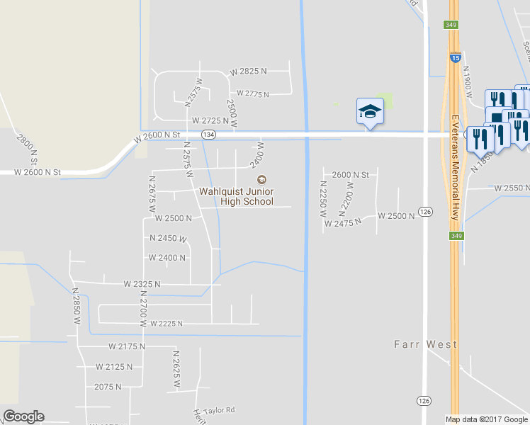 map of restaurants, bars, coffee shops, grocery stores, and more near 2399 West 2525 North in Farr West