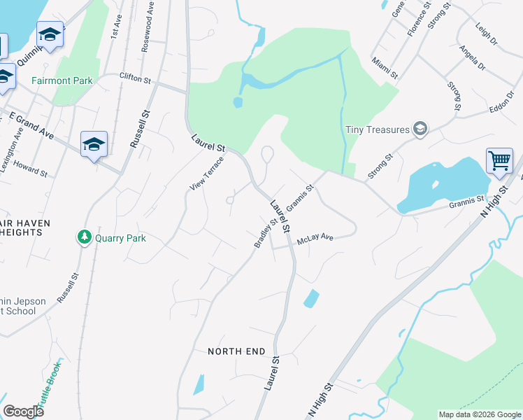 map of restaurants, bars, coffee shops, grocery stores, and more near 675 Bradley Street in East Haven