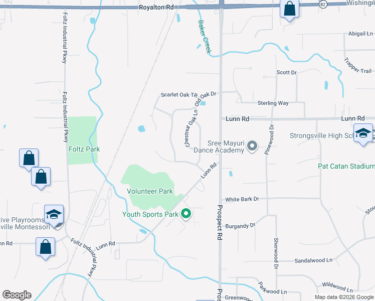 map of restaurants, bars, coffee shops, grocery stores, and more near 21254 Oakhurst Lane in Strongsville