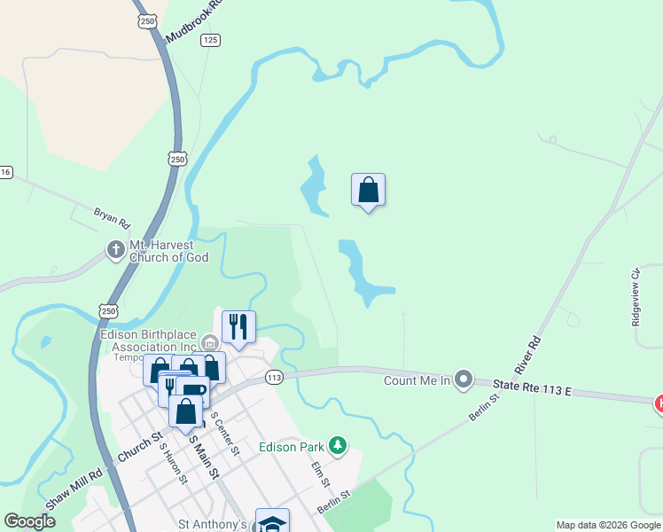 map of restaurants, bars, coffee shops, grocery stores, and more near 13712 Riley Road in Milan