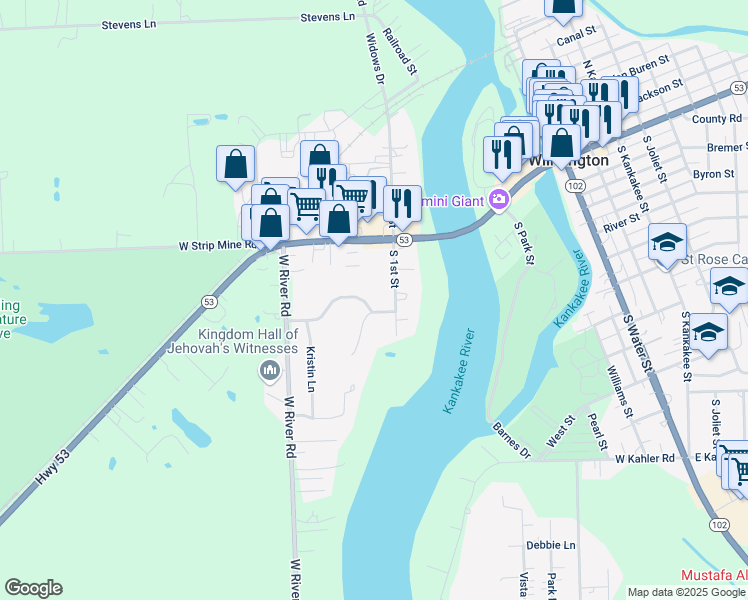 map of restaurants, bars, coffee shops, grocery stores, and more near 672 Meadowood Lane in Wilmington