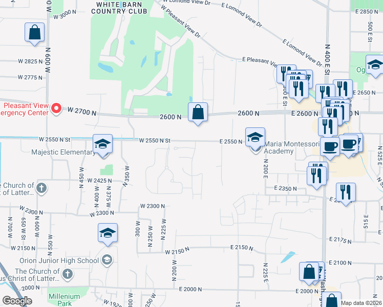 map of restaurants, bars, coffee shops, grocery stores, and more near 2511 Charleston Avenue in Ogden