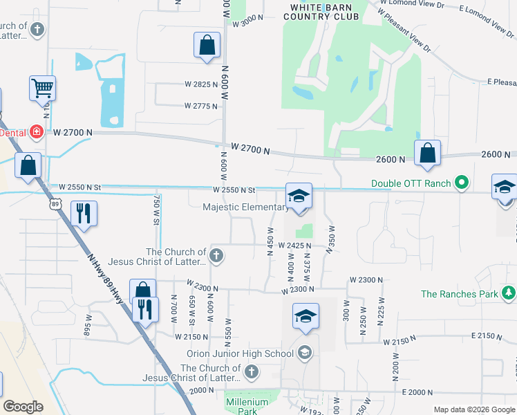 map of restaurants, bars, coffee shops, grocery stores, and more near 523 West 2550 North Street in Ogden