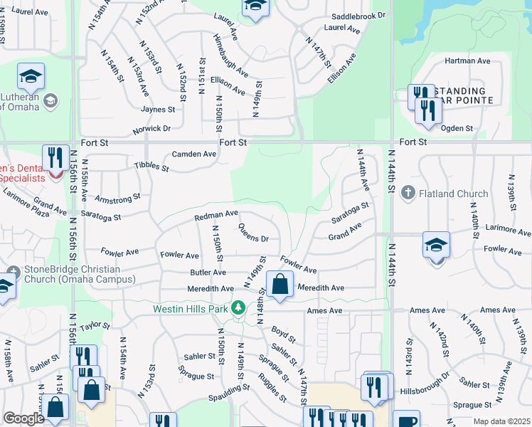 map of restaurants, bars, coffee shops, grocery stores, and more near 5019 North 152nd Street in Omaha
