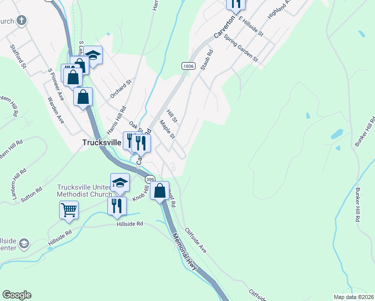 map of restaurants, bars, coffee shops, grocery stores, and more near 230 Maple St in Back Mountain