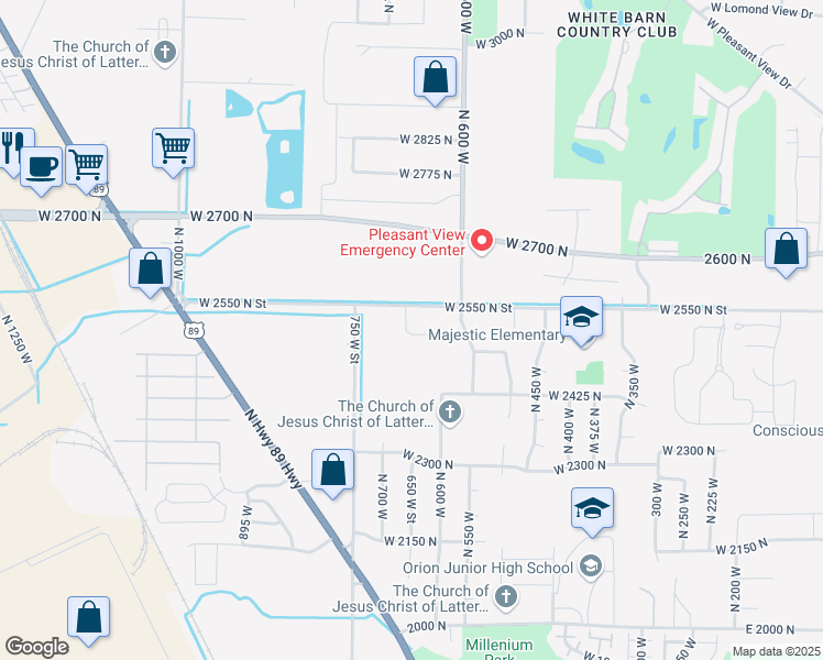 map of restaurants, bars, coffee shops, grocery stores, and more near 651 West 2550 North Street in Ogden