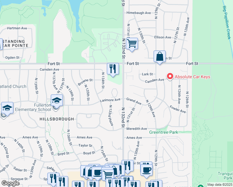 map of restaurants, bars, coffee shops, grocery stores, and more near 5020 North 132nd Street in Omaha