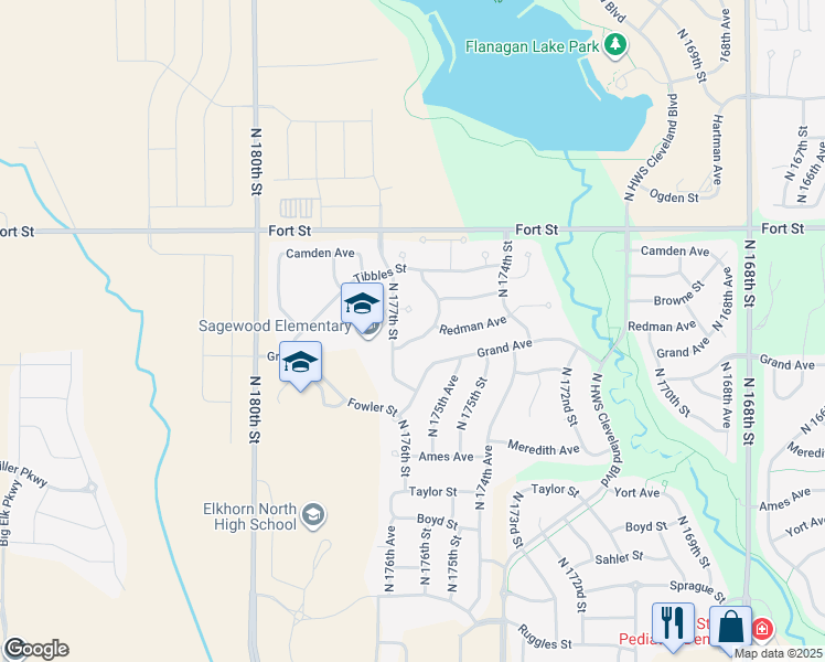 map of restaurants, bars, coffee shops, grocery stores, and more near 17657 Browne Circle in Omaha