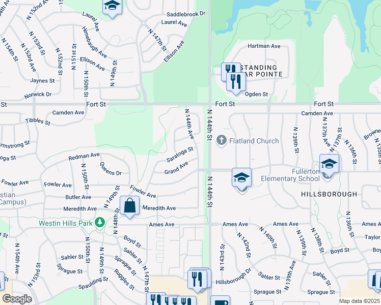 map of restaurants, bars, coffee shops, grocery stores, and more near 14478 Saratoga Street in Omaha