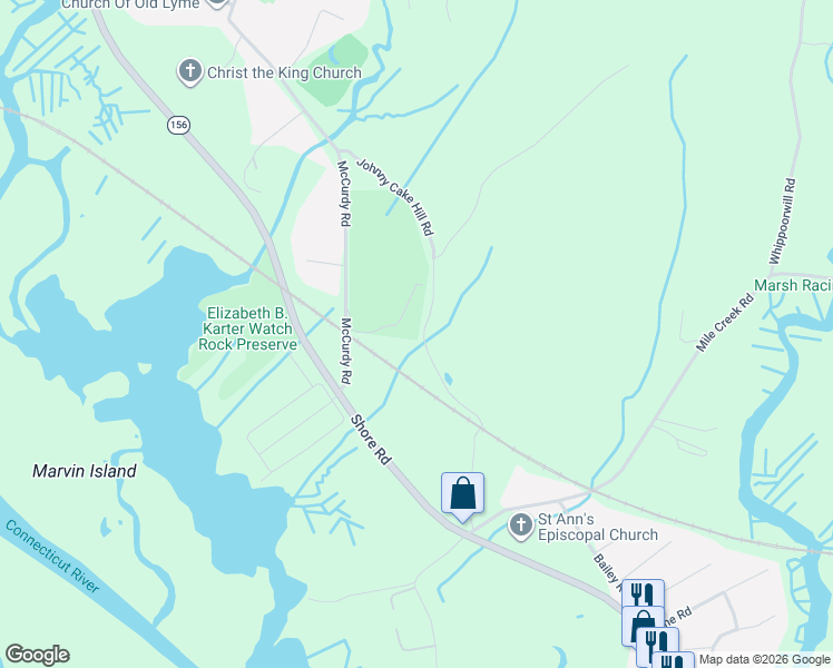map of restaurants, bars, coffee shops, grocery stores, and more near 23 Johnny Cake Hill Road in Old Lyme
