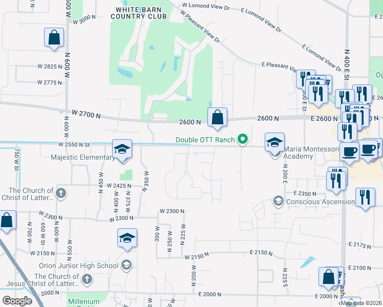 map of restaurants, bars, coffee shops, grocery stores, and more near 179 West 2525 North in Harrisville