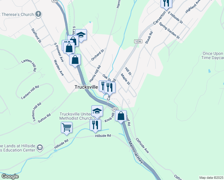 map of restaurants, bars, coffee shops, grocery stores, and more near 31 Carverton Rd in Back Mountain