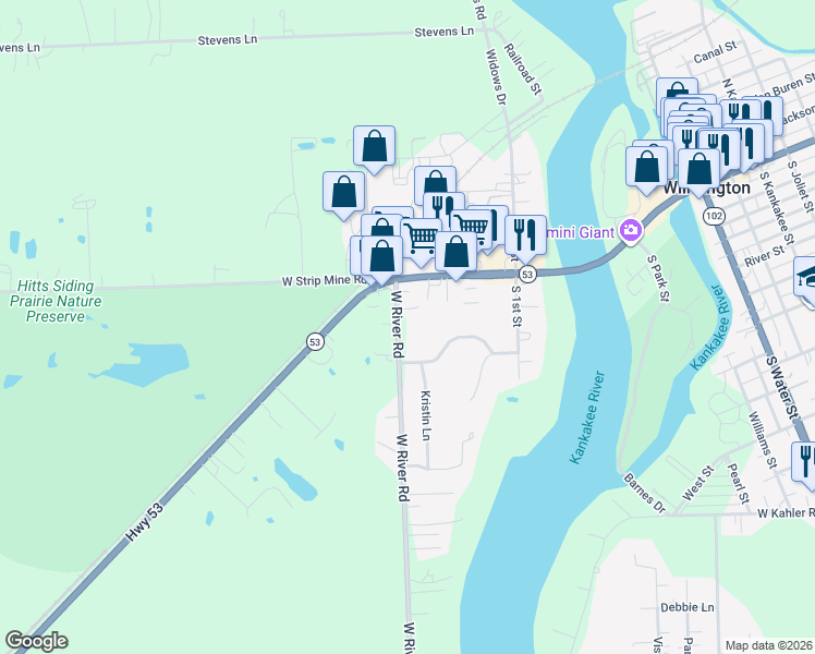 map of restaurants, bars, coffee shops, grocery stores, and more near 31929 West River Road in Wilmington