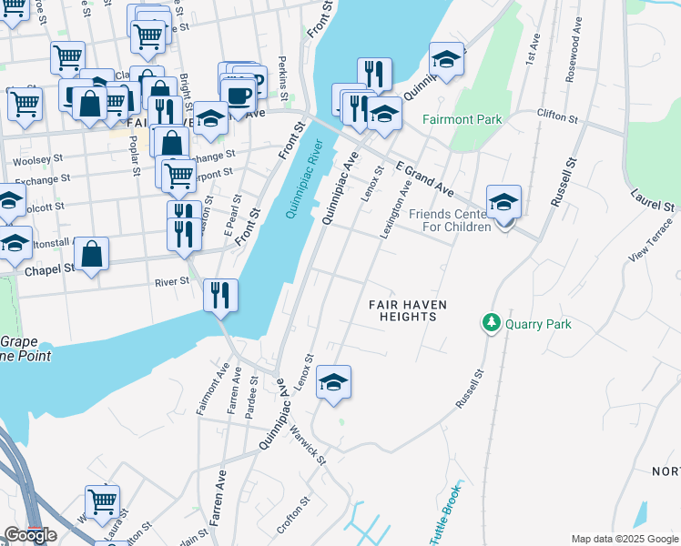 map of restaurants, bars, coffee shops, grocery stores, and more near 195 Lenox Street in New Haven