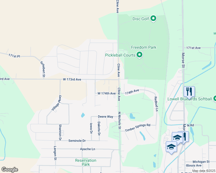map of restaurants, bars, coffee shops, grocery stores, and more near 8162 West 174th Avenue in Lowell