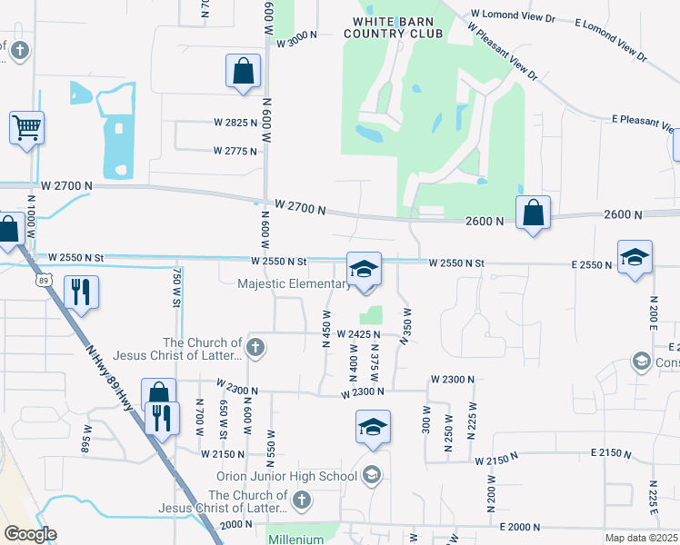 map of restaurants, bars, coffee shops, grocery stores, and more near 2540 North 450 West in Ogden