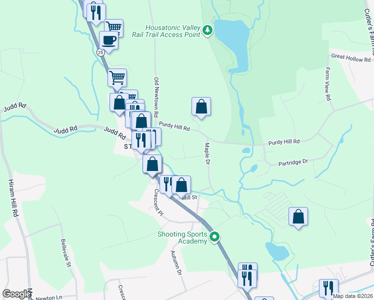 map of restaurants, bars, coffee shops, grocery stores, and more near 8 Maple Terrace in Monroe