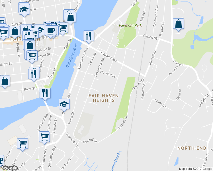 map of restaurants, bars, coffee shops, grocery stores, and more near 15 Eldridge Street in New Haven