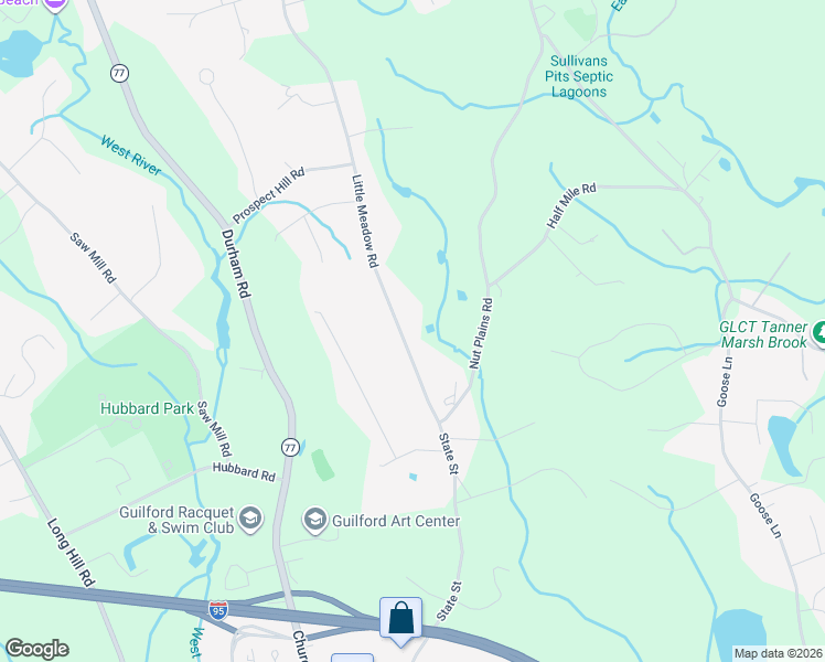 map of restaurants, bars, coffee shops, grocery stores, and more near 99 Little Meadow Road in Guilford