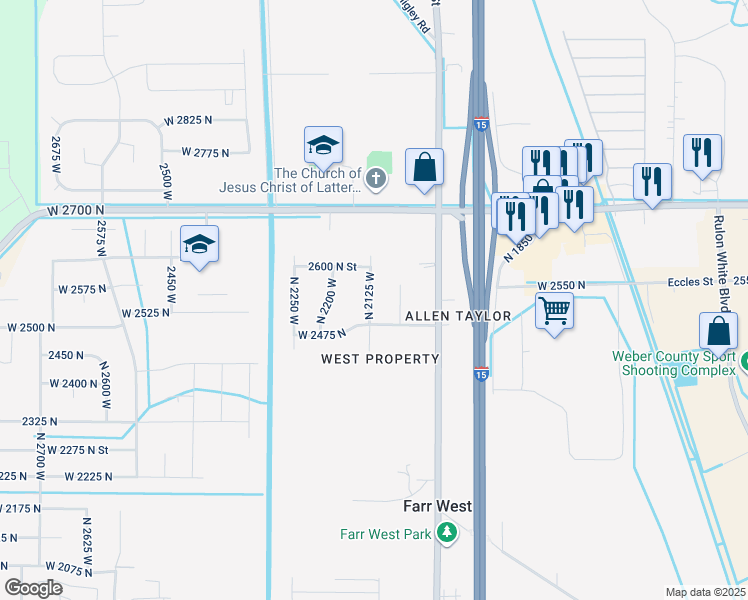 map of restaurants, bars, coffee shops, grocery stores, and more near 2536 North 2125 West in Ogden