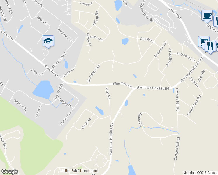 map of restaurants, bars, coffee shops, grocery stores, and more near 52 Post Road in Monroe