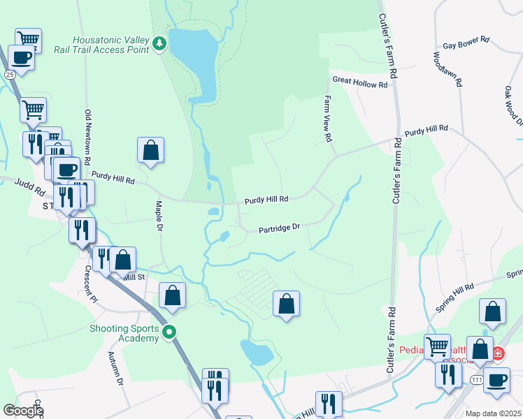 map of restaurants, bars, coffee shops, grocery stores, and more near 403 Purdy Hill Road in Monroe