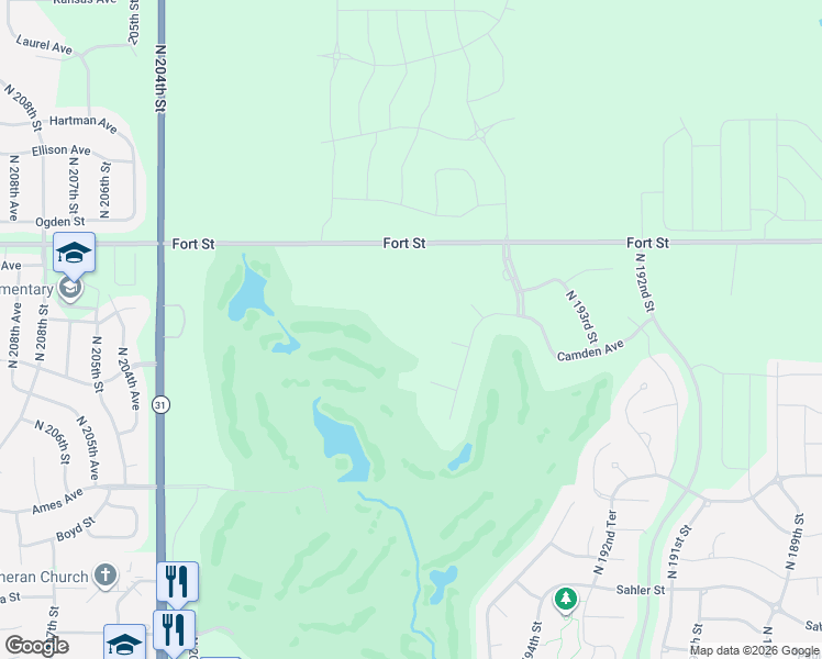 map of restaurants, bars, coffee shops, grocery stores, and more near 19698 Camden Avenue in Omaha