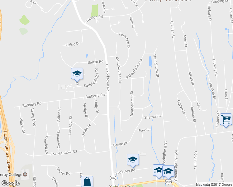 map of restaurants, bars, coffee shops, grocery stores, and more near 2863 Meadowcrest Drive in Yorktown Heights