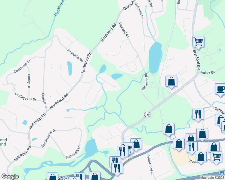 map of restaurants, bars, coffee shops, grocery stores, and more near 49 Ridge Acres Road in Branford